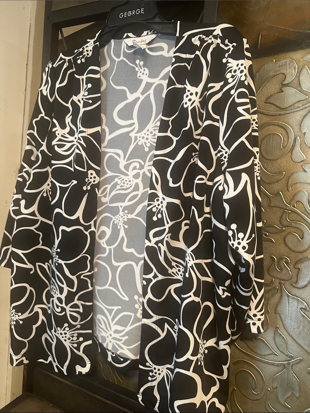 Sunday Black & White Floral Open-Front Blazer